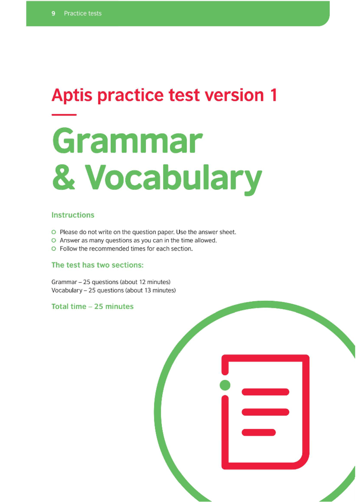 Aptis Practice Test 2020: Grammar & Vocabulary Exercises - Studocu