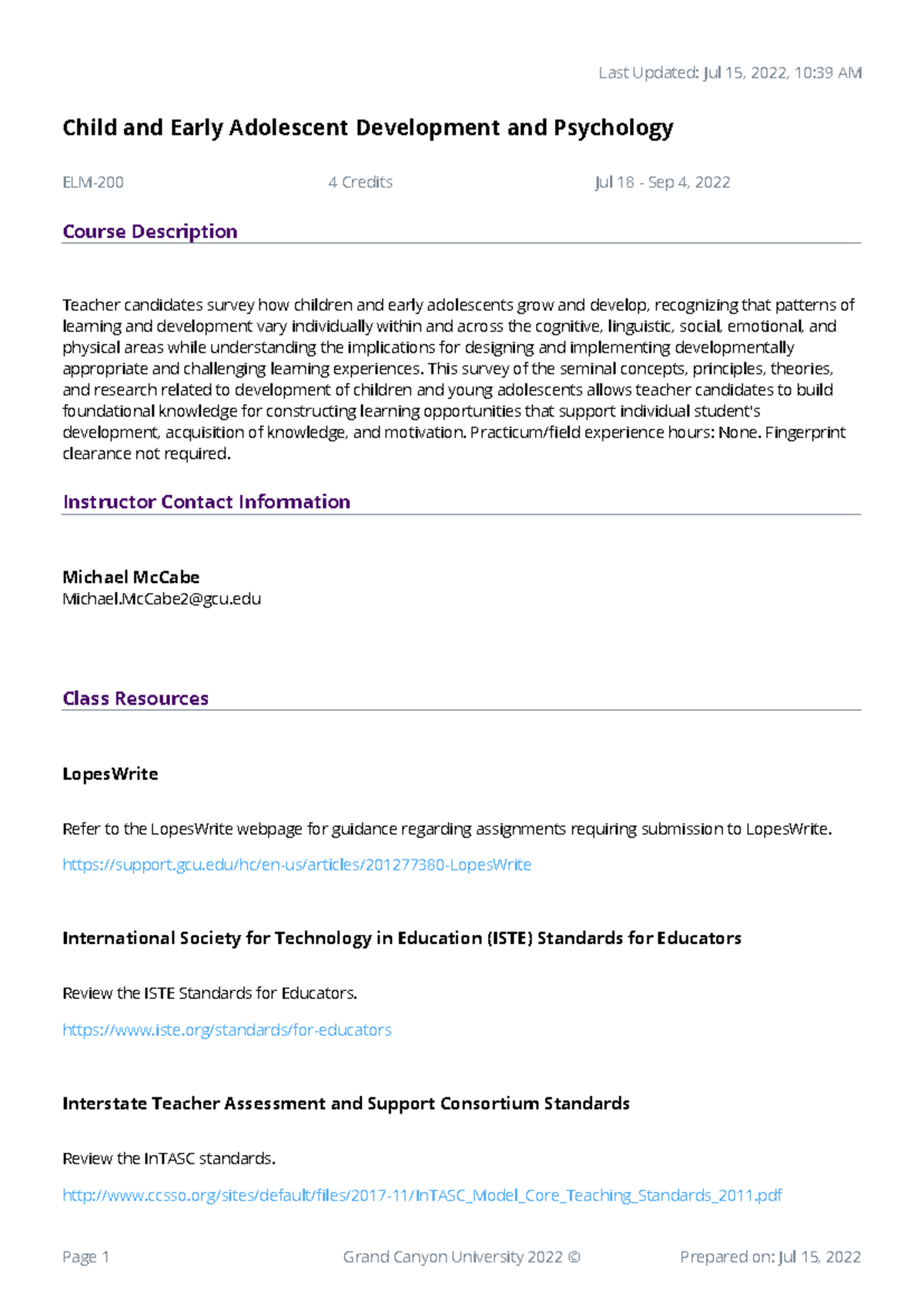 Child and Early Adolescent Development Syllabus ELM-200-O501 - Studocu