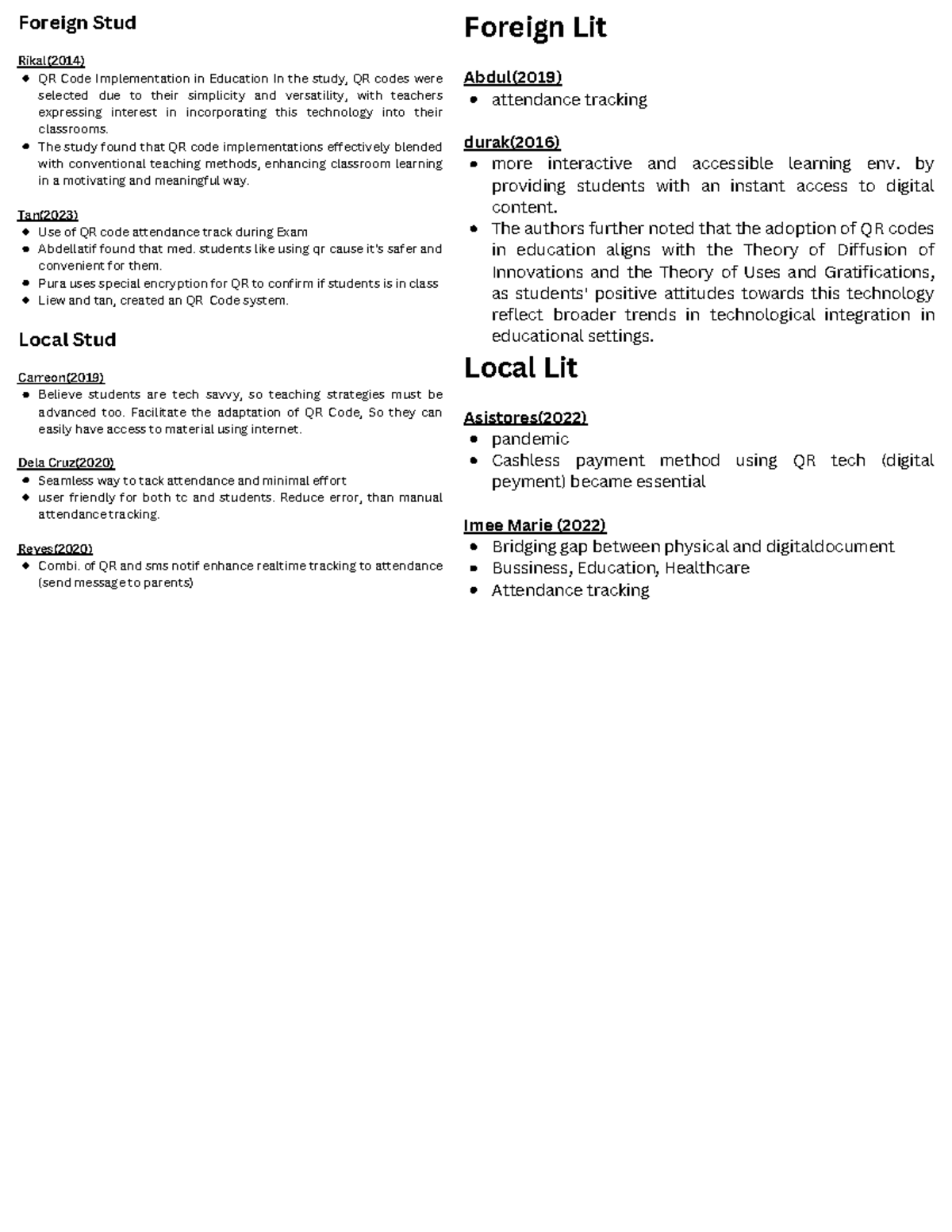 RRL Note on QR Code Implementation in Education (Research Study) - Studocu