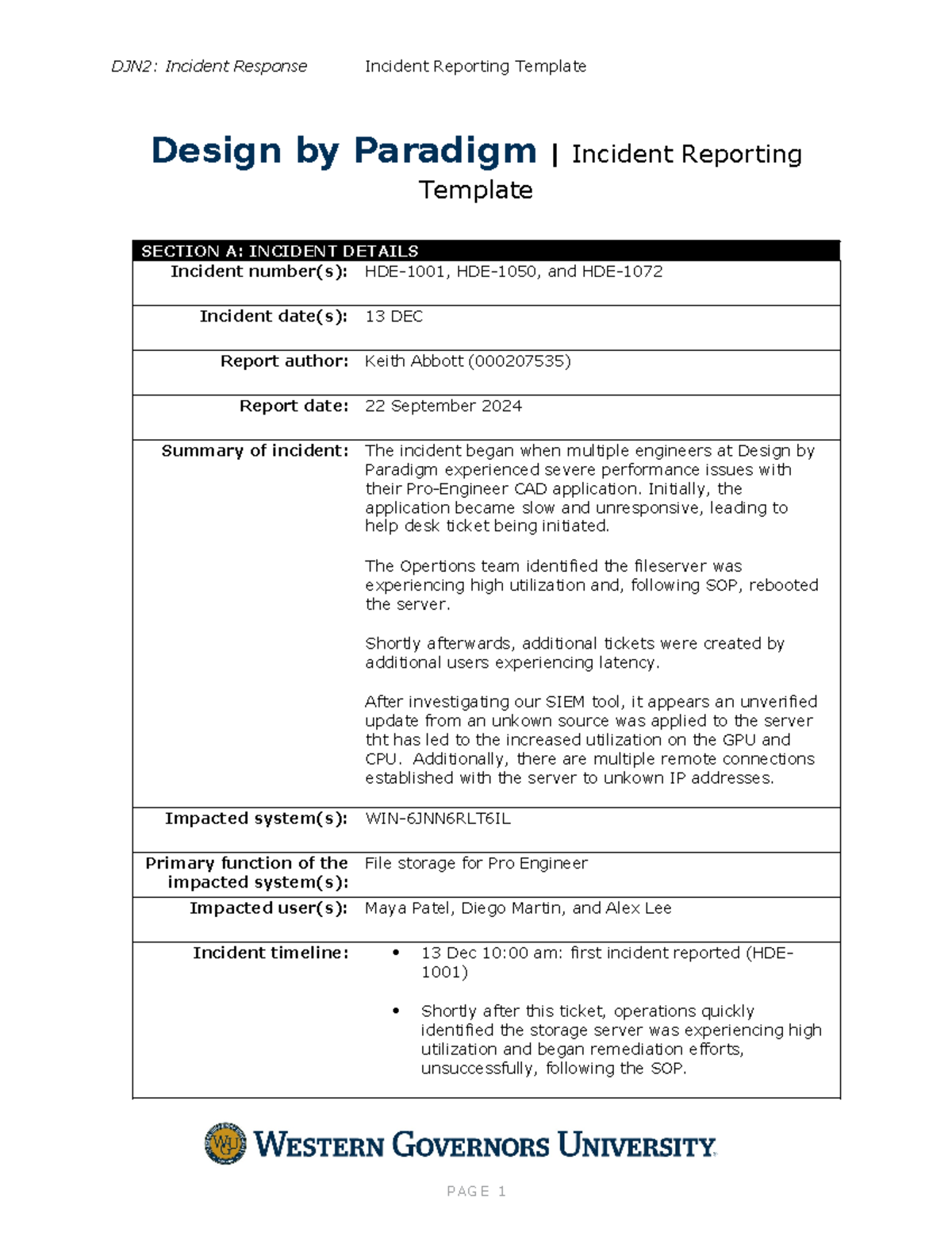 Incident Report on System Compromise: WGU D483 - Studocu