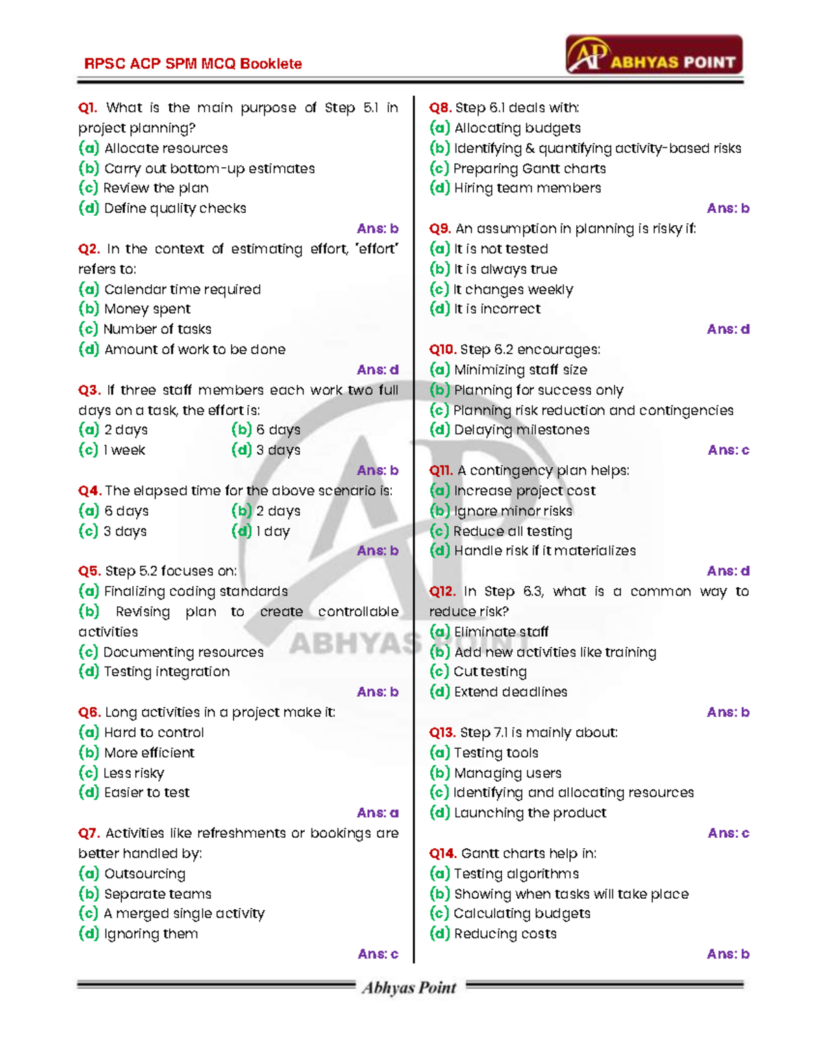 RPSC ACP SPM MCQ Booklet - Objective Questions for SPM Exam - Studocu