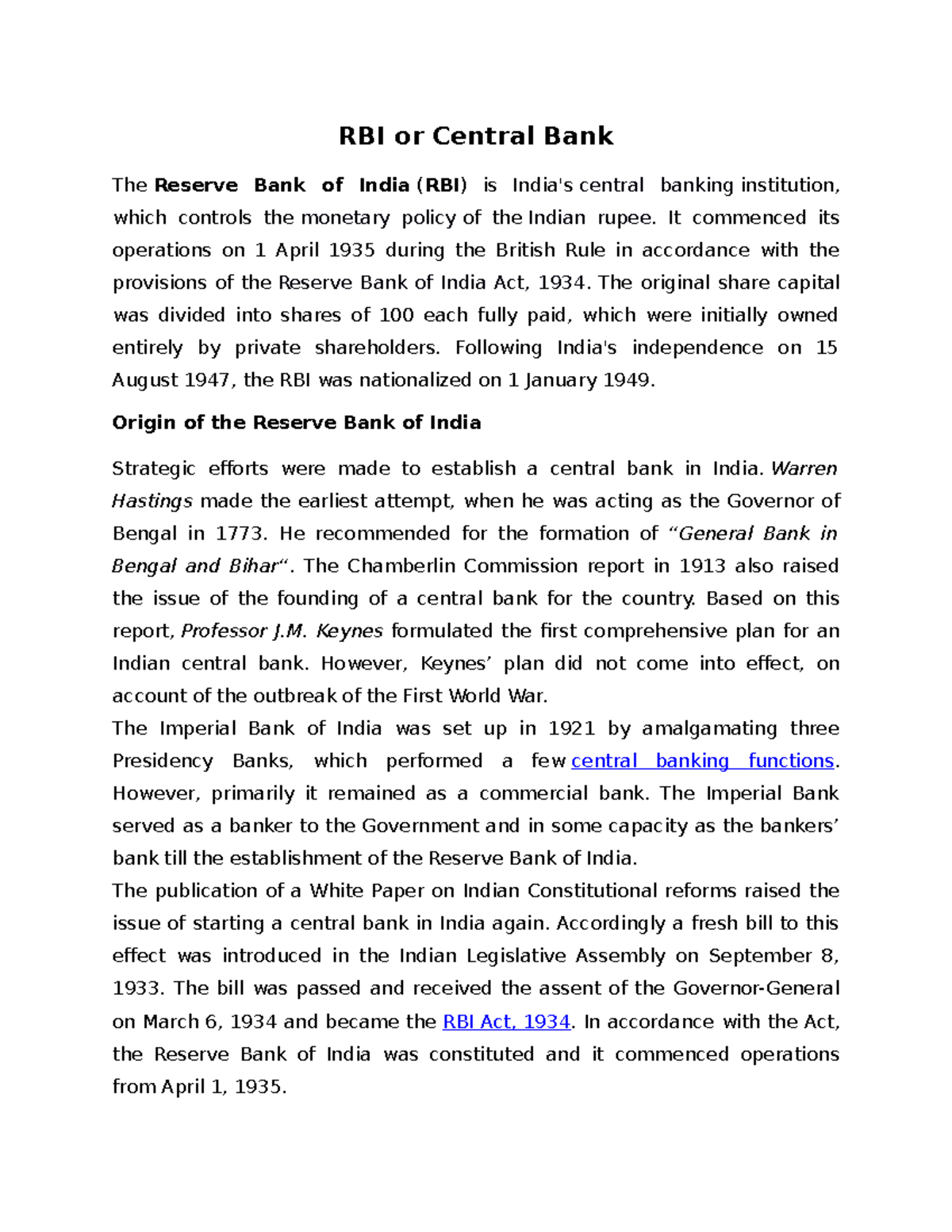 Unit 3 - REFER FOR TO GET MORE KNOWLEDGE - RBI or Central Bank The ...