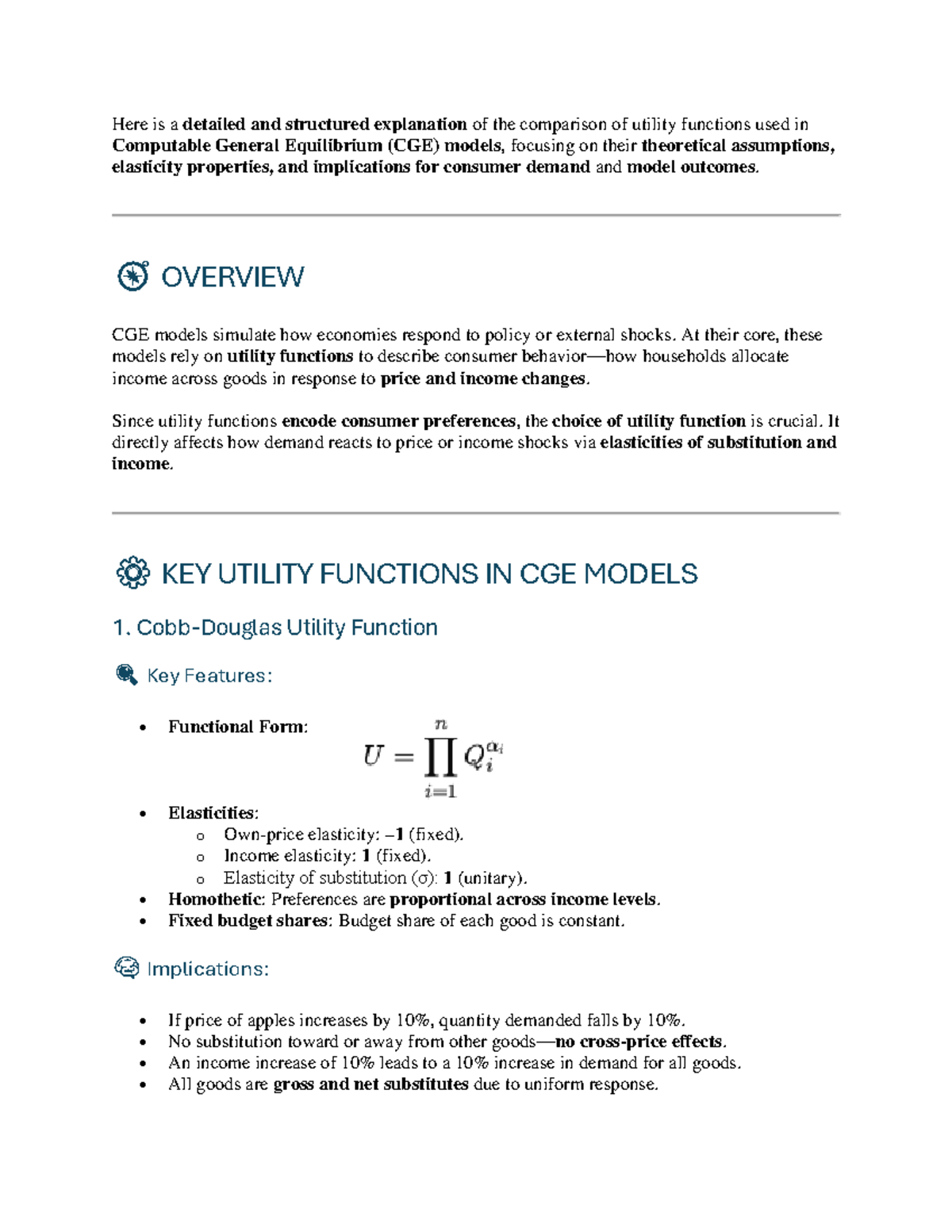 CGE CH 4-7: Analyzing Utility Functions and Factor Mobility in CGE ...