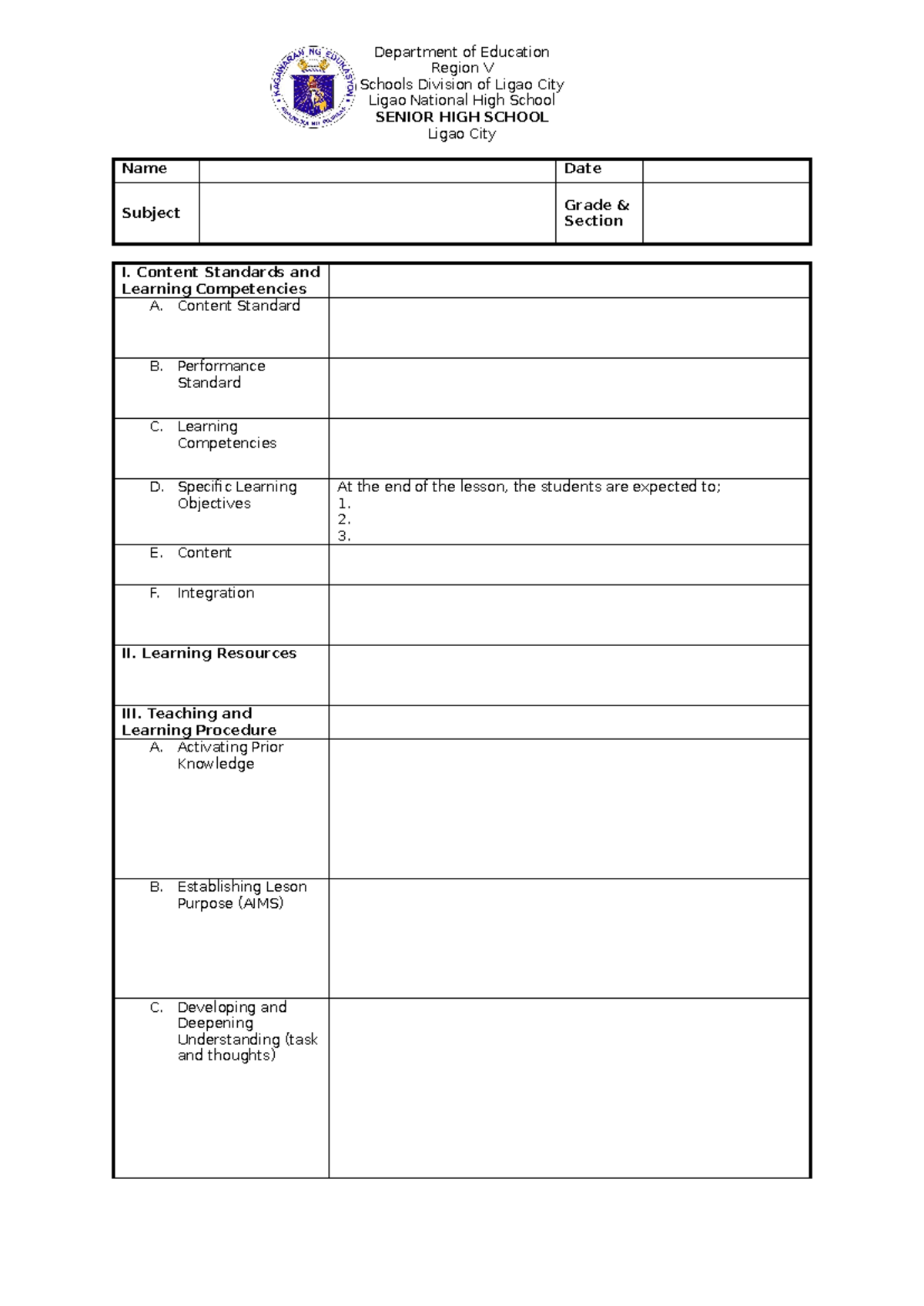 Matatag-DLP - Sample Test - Department of Education Region V Schools ...