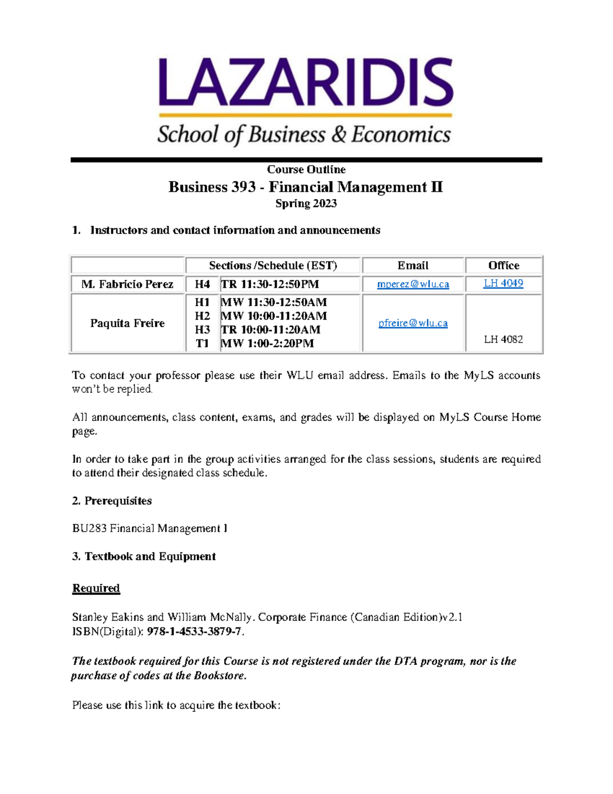 BU393 Course Outline - Financial Management II, Spring 2023 - Studocu