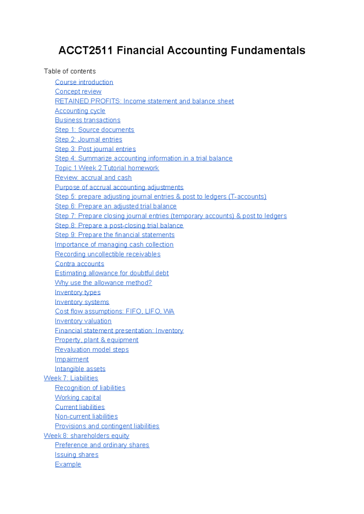 ACCT2511 Financial Accounting Fundamentals Study Notes - Studocu