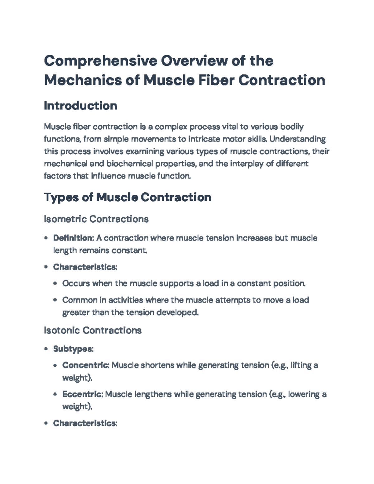 Comprehensive Overview of Muscle Fiber Contraction Mechanics ...