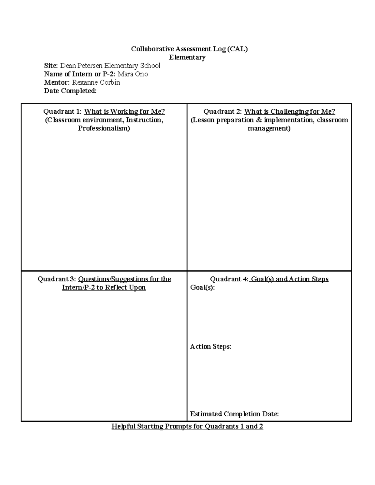 Collaborative Assessment Log (CAL): Insights & Reflections for ...