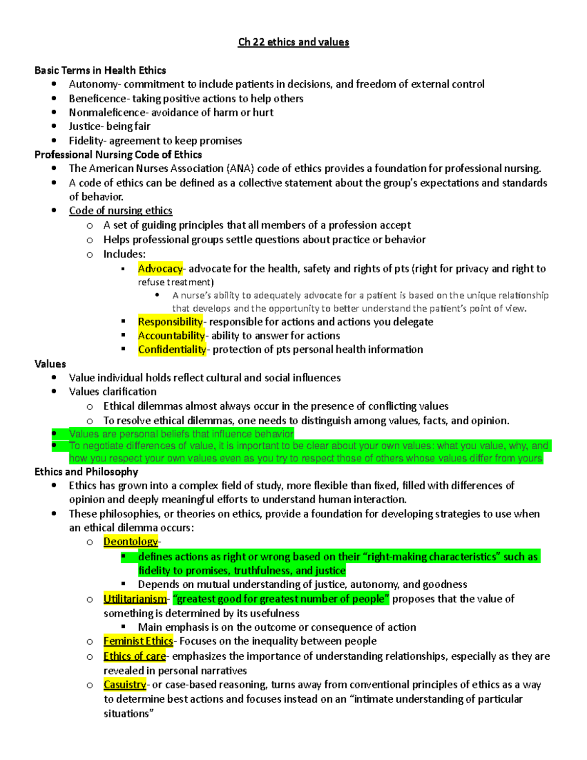 Ch 22 ethics and values - Ch 22 ethics and values Basic Terms in Health ...