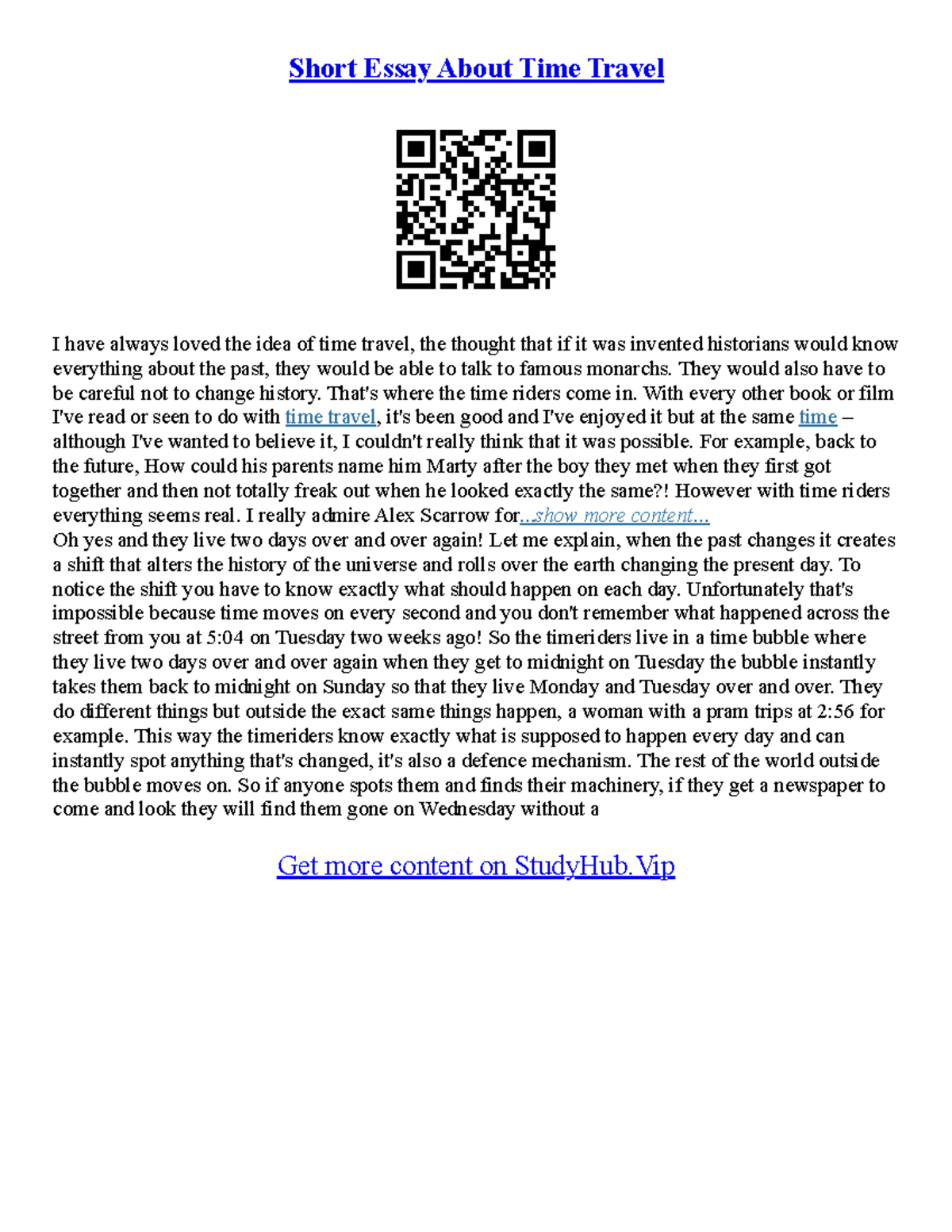 Time Travel Essay - Short Essay About Time Travel I have always loved ...