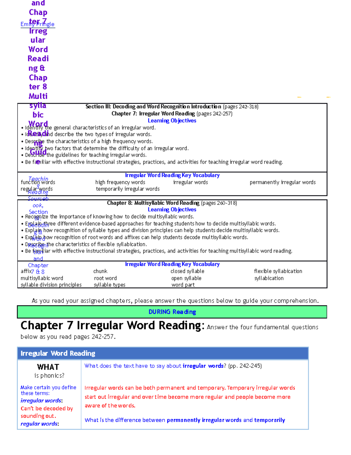 Module 4: Irregular Word Reading Guide & Instructional Strategies - Studocu