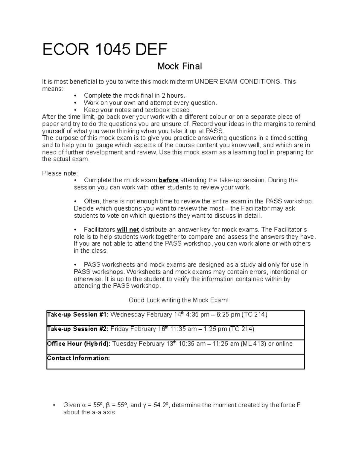 ECOR 1045 DEF - Mock Final Exam Guidelines and Instructions - Studocu