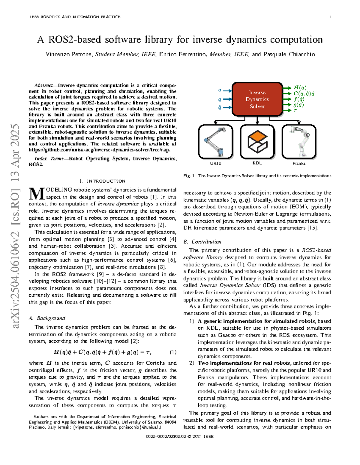 ROBOTICS AND AUTOMATION PRACTICE 1: Inverse Dynamics Library ...