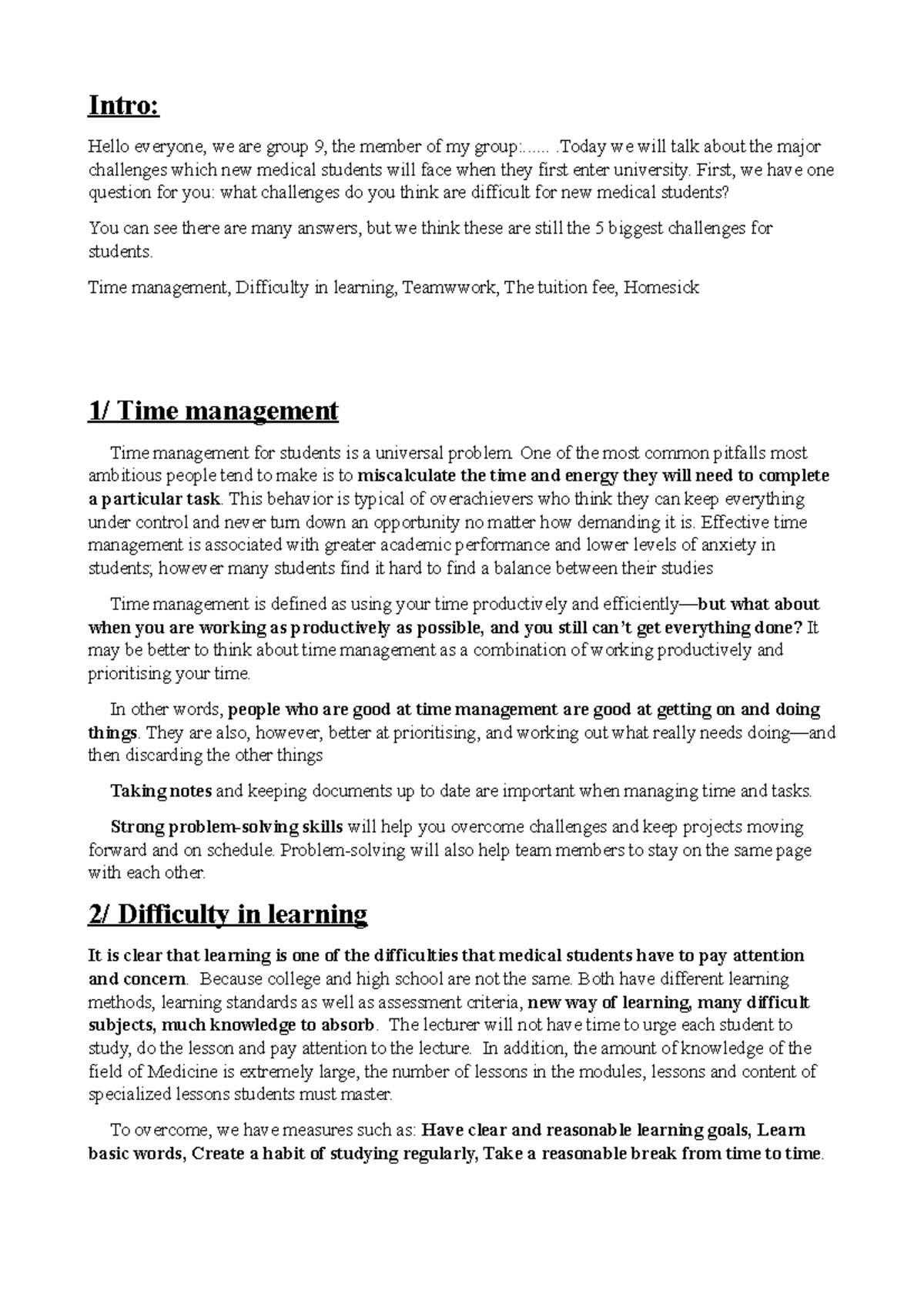 Script topic 9 - Intro: Hello everyone, we are group 9, the member of ...