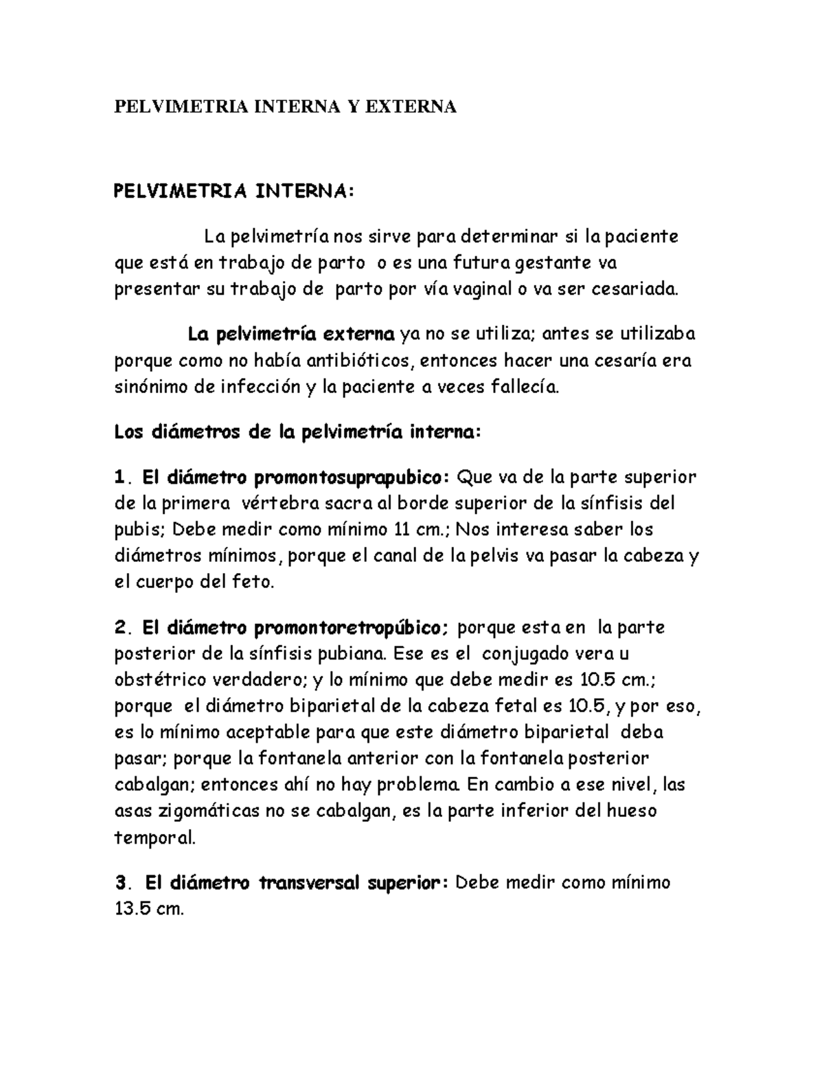 Pelvimetría Interna: Estudio de Diámetros en Obstetricia - Studocu