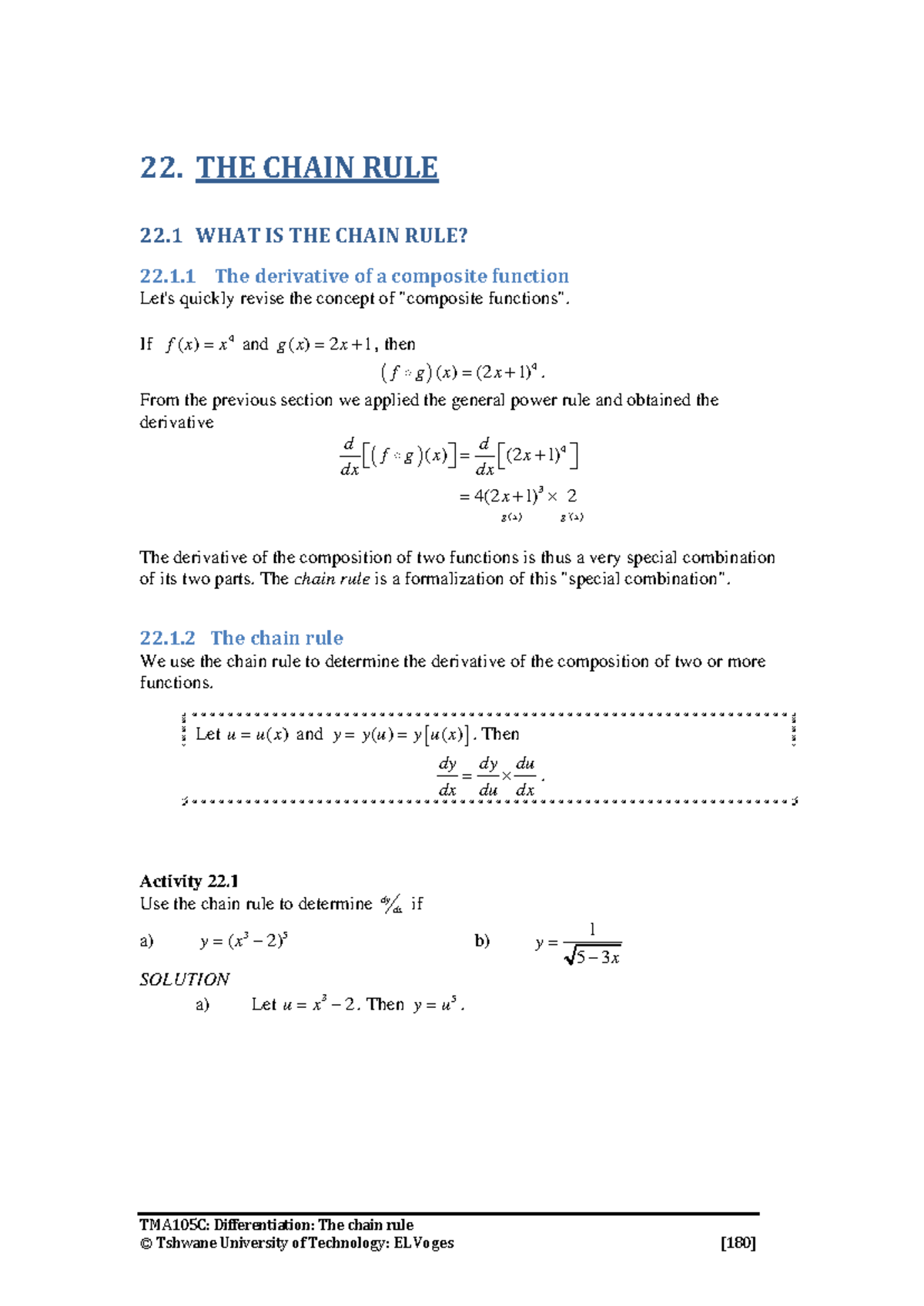 TMA105C: Chain Rule Notes for Differentiation at Tshwane University ...