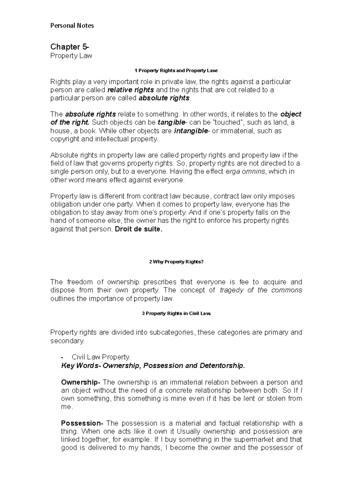 Chapter 5: Property Law - Personal Notes and Key Concepts - Studeersnel