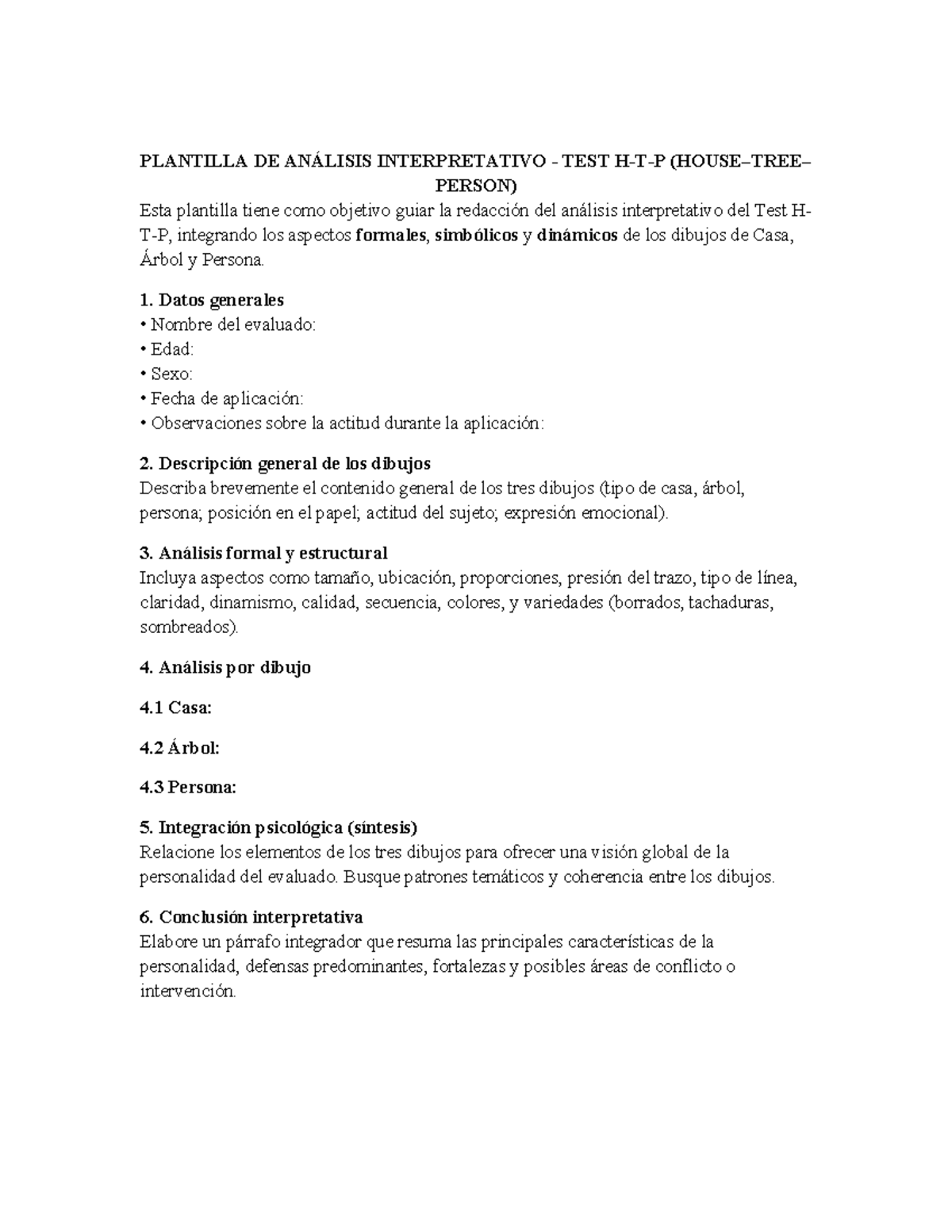 Guía de Análisis Interpretativo del Test HTP (Test Casa, Árbol, Persona ...