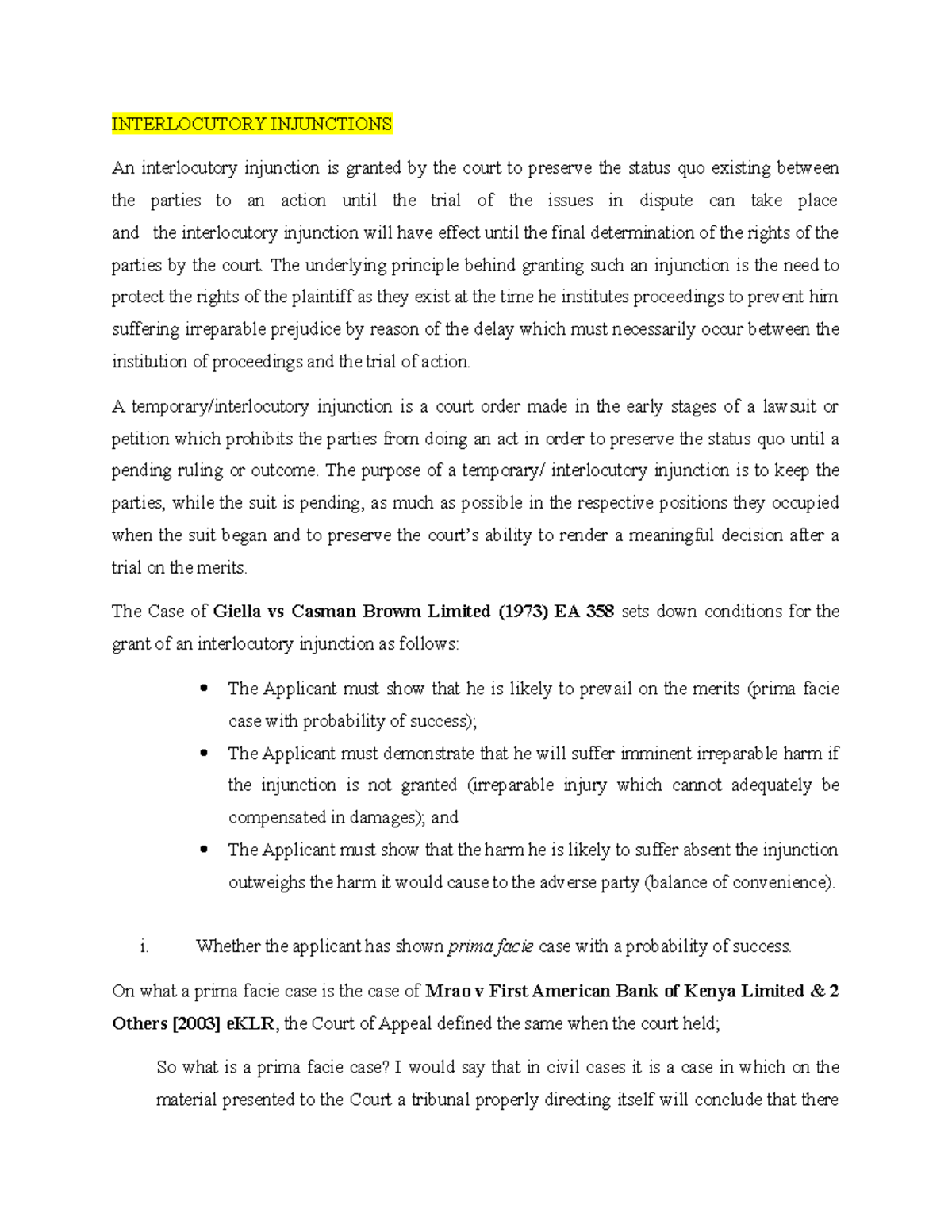 Interlocutory injunctions: Key principles and case law analysis ...