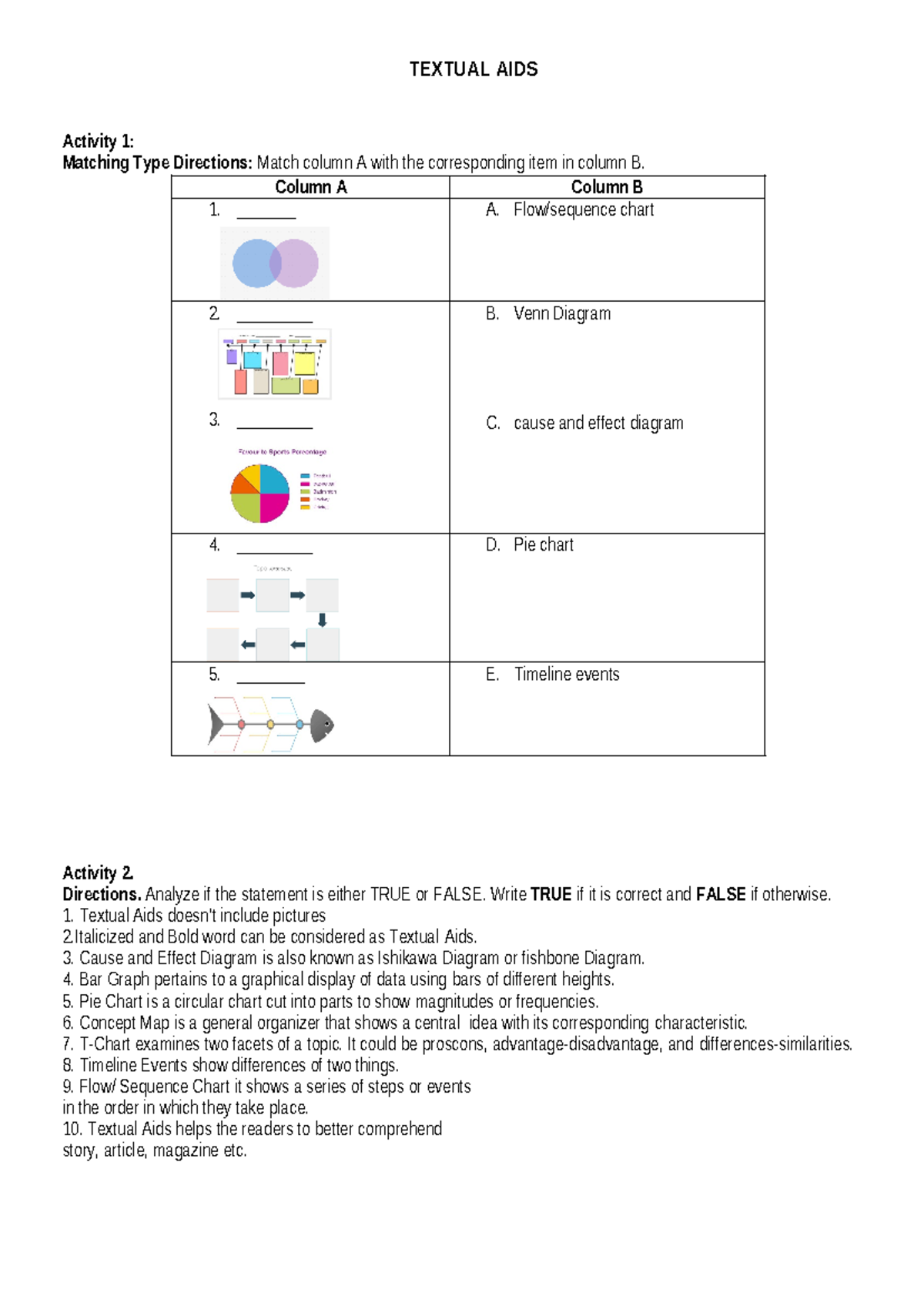 Activity 1: Understanding Textual Aids - Matching & Analysis - Studocu