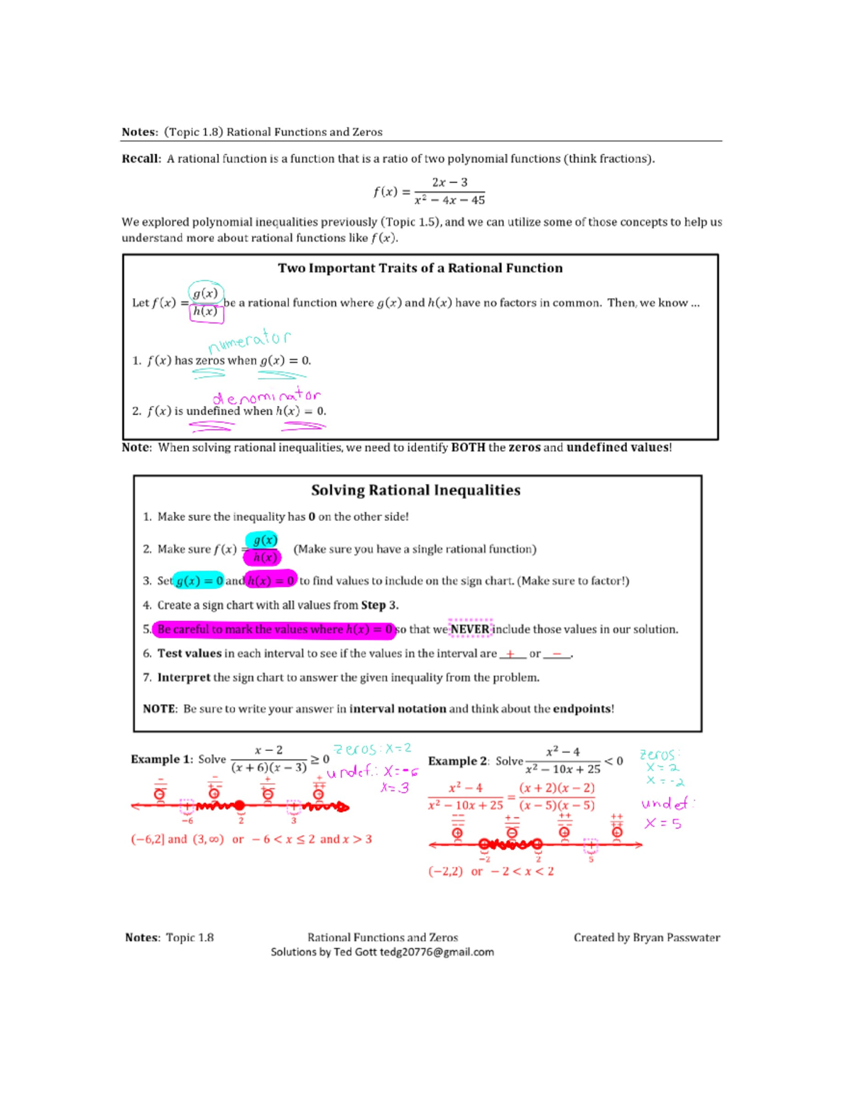 Final Exam Review Notes: TSL 2023 - Rational Functions & Zeros - Studocu