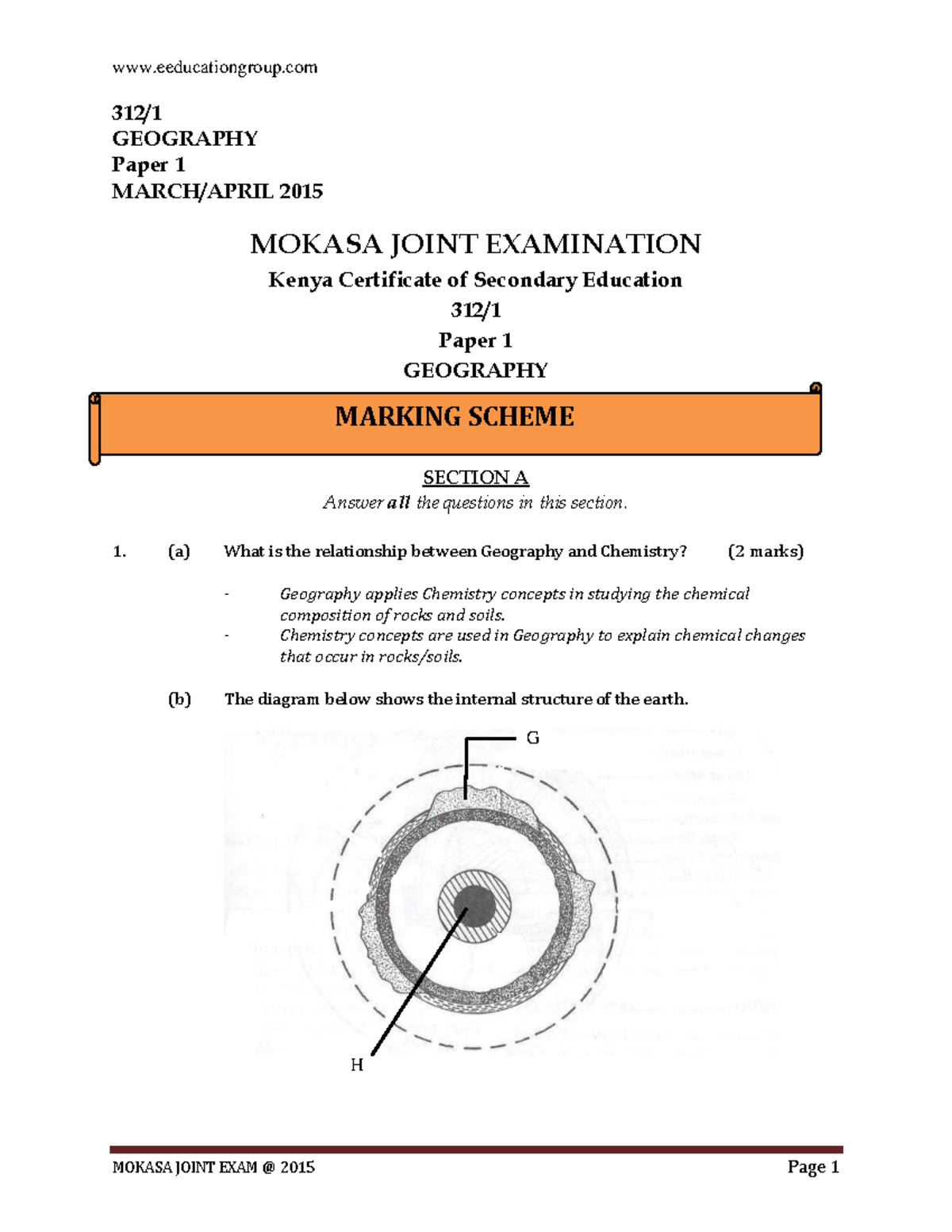 MOKASA 312 Geography Pre-Mock Exam Paper March/April 2015 - Studocu