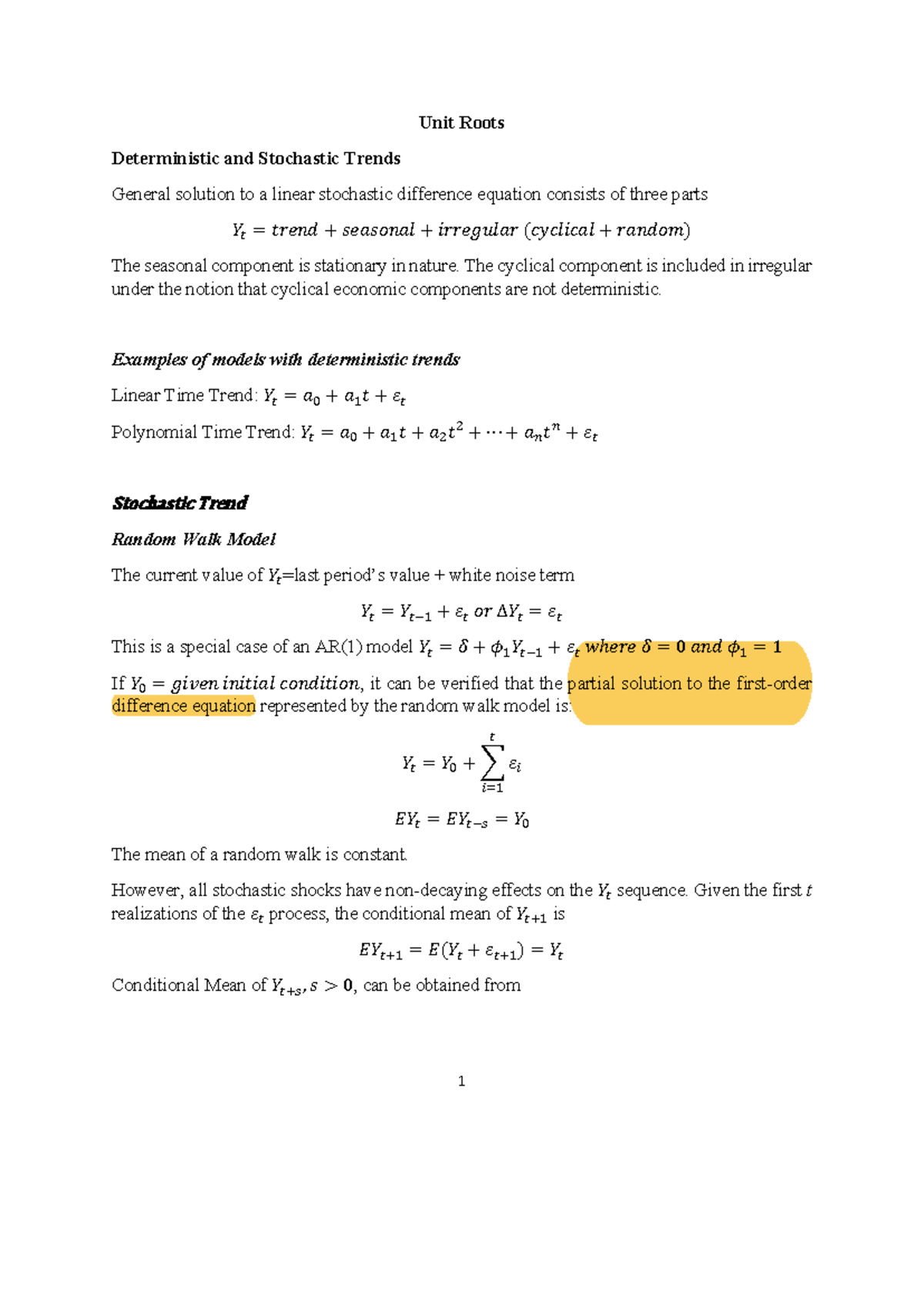 Unit root test - Unit root test - Unit Roots Deterministic and ...