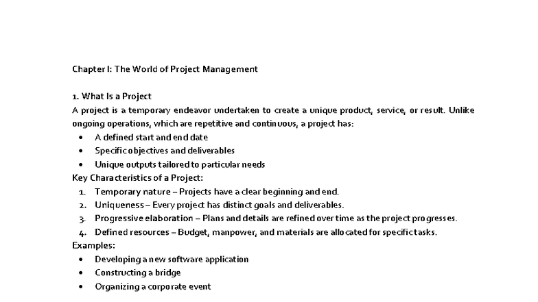 Chapter 1: The World of Project Management Overview - Studocu
