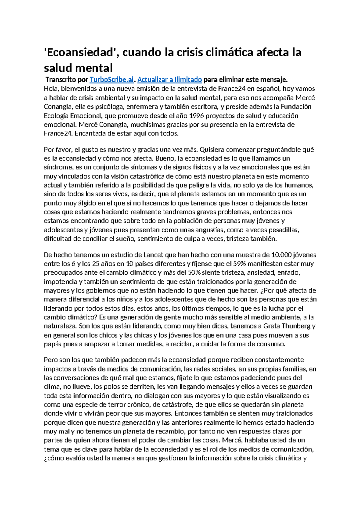 Ecoansiedad: Impacto de la Crisis Climática en la Salud Mental - Studocu