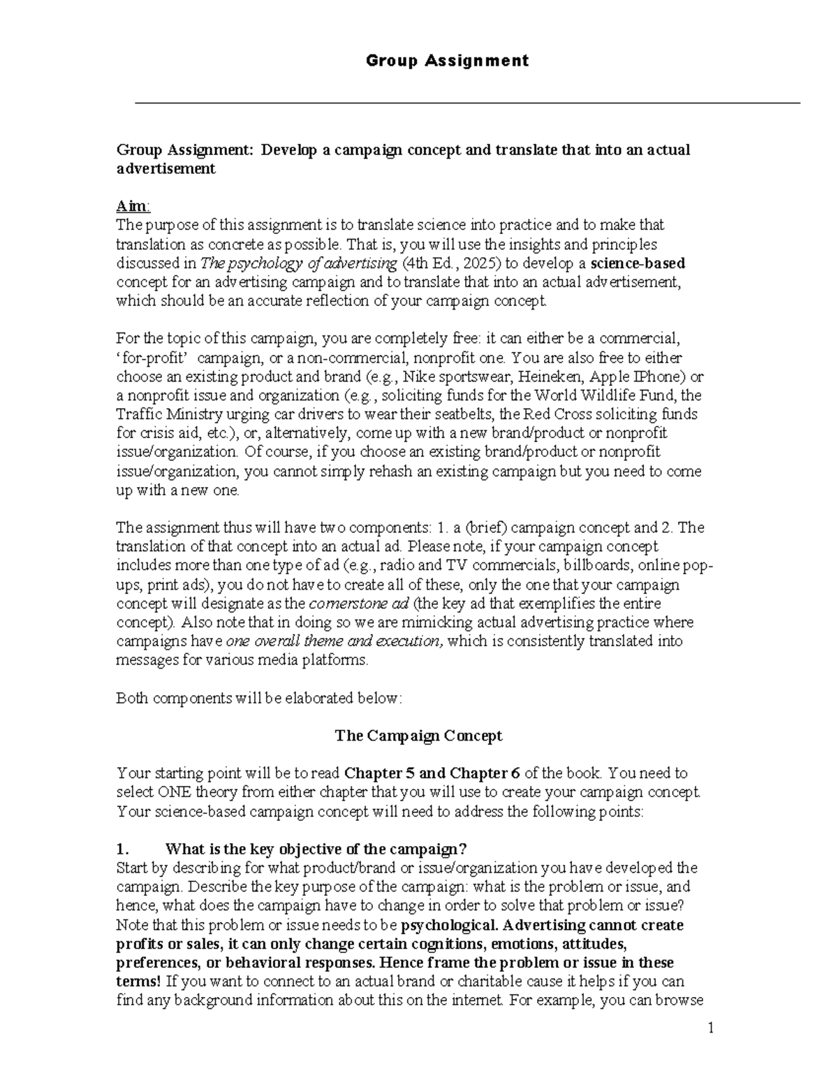 Group Assignment: Advertising Campaign Concept Development (2025-2026 ...