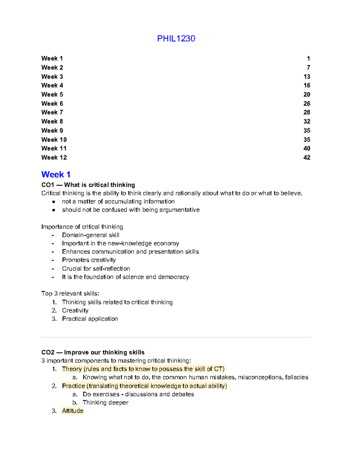 PHIL1230 Comprehensive Notes on Critical Thinking and Arguments - Studocu