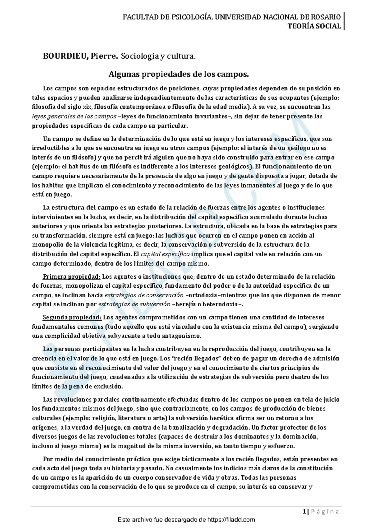 Resumen sobre las propiedades de los campos según Bourdieu - Document Preview