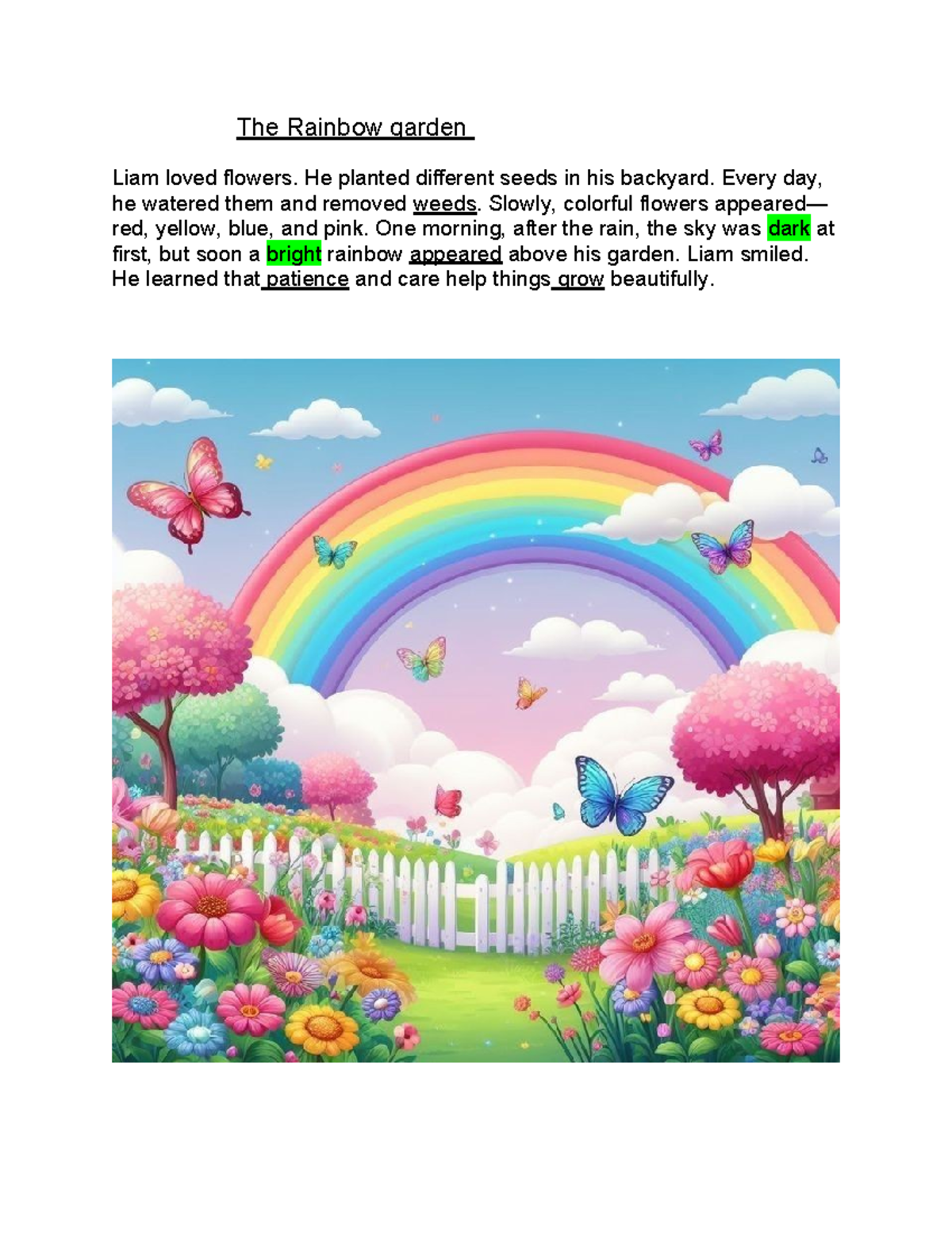 The Rainbow Garden: A Grade 3 Story and Lesson on Patience - Studocu