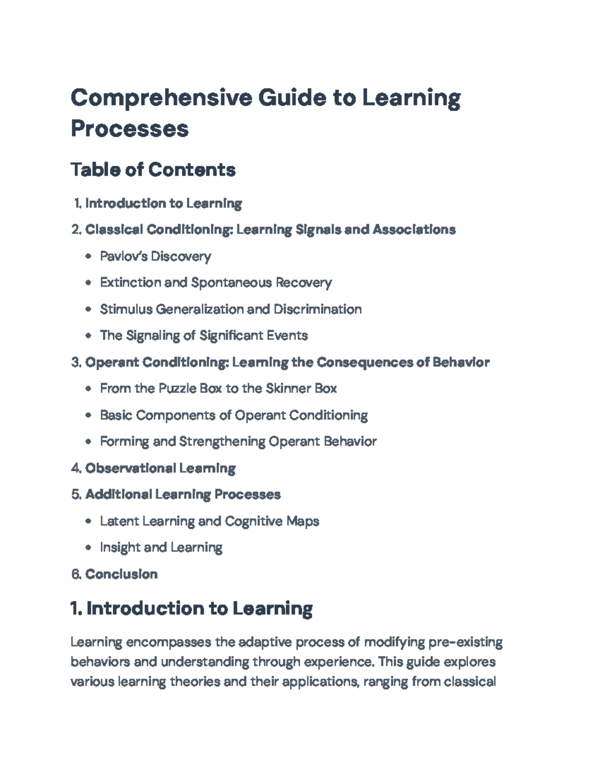 Comprehensive Overview of Learning Theories in Psychology (PSY101 ...