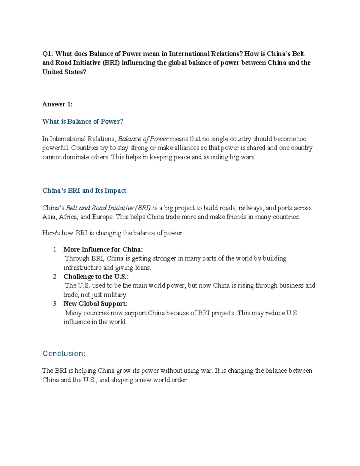 IR Assignment: Impact of BRI on Global Balance of Power between China ...