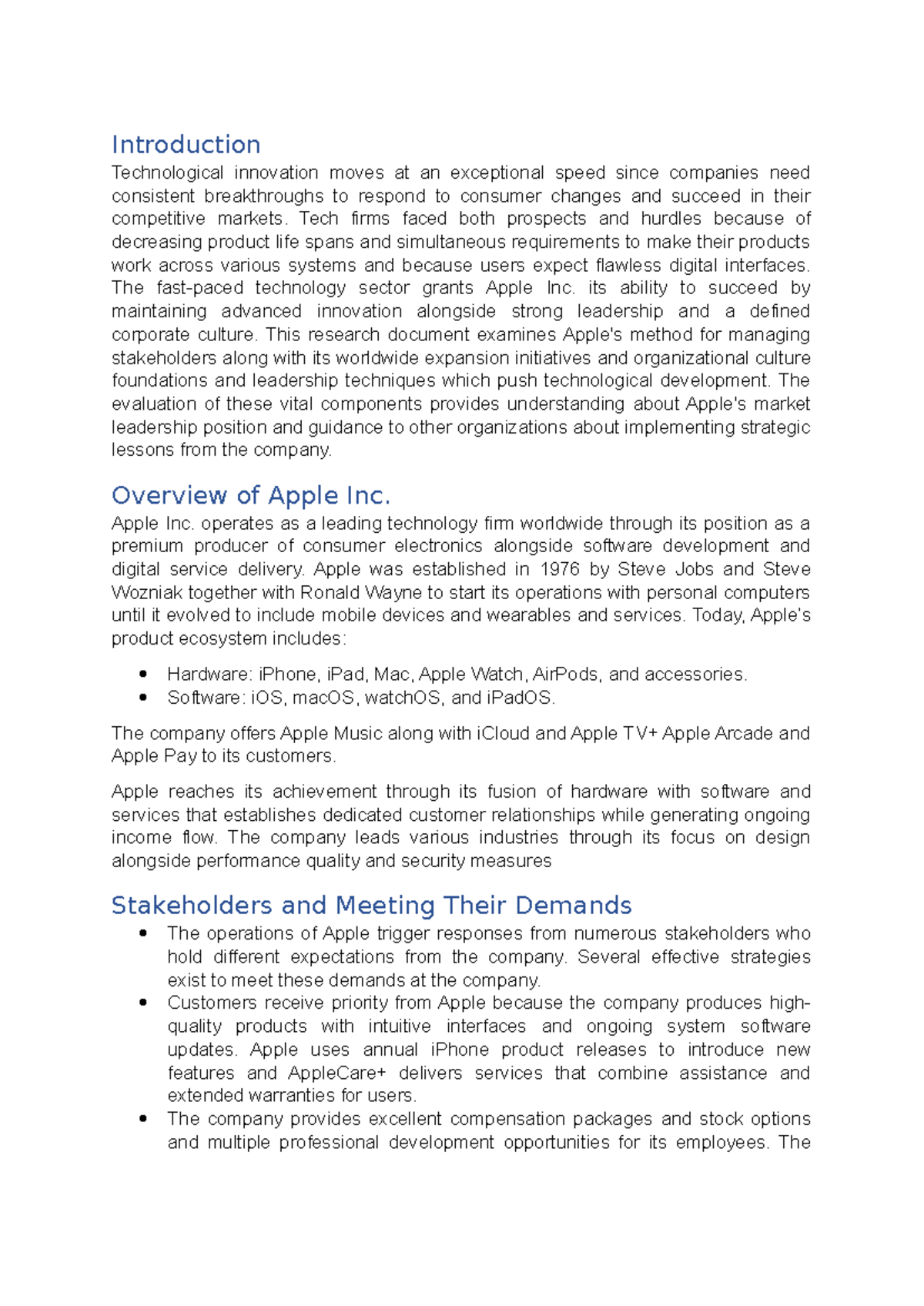 Innovation in Technology: An Analysis of Apple Inc. Strategies - Studocu