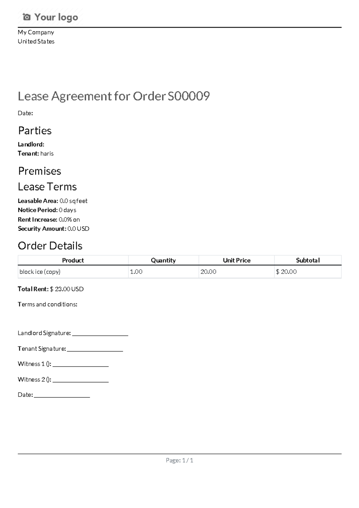 Lease Agreement - S00009 - Lease Agreement for Order S Date: Parties ...