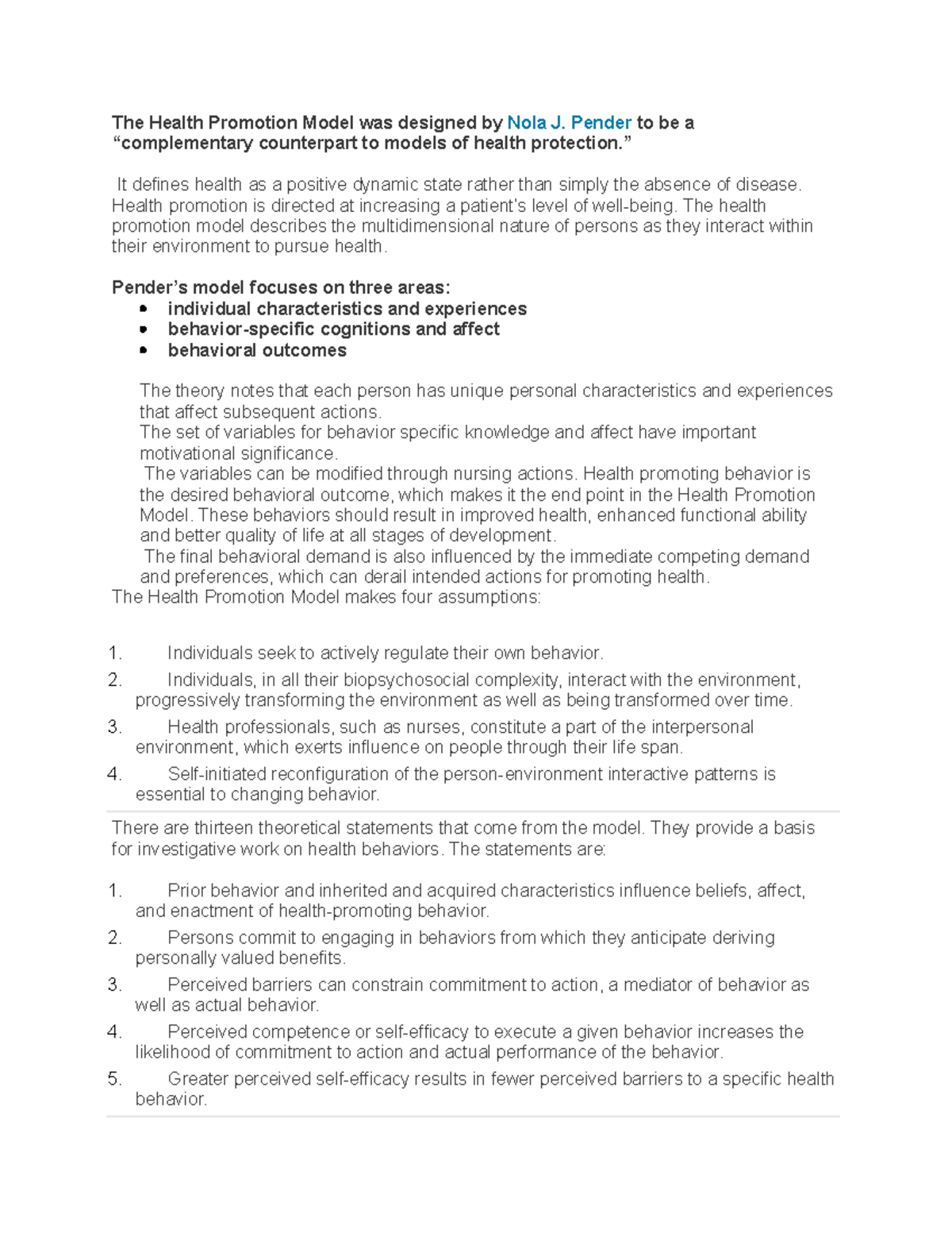 Health Promotion Model Report Outline (NURS 101) - Studocu