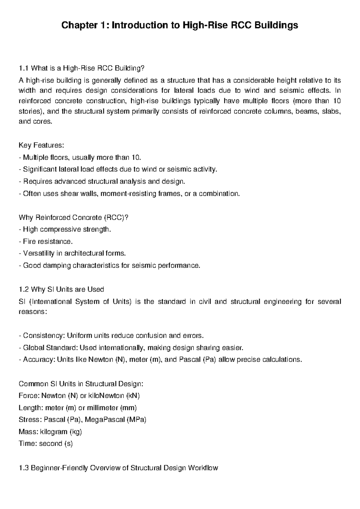 Chapter 1: Intro to RCC Buildings & Structural Design Workflow - Studocu