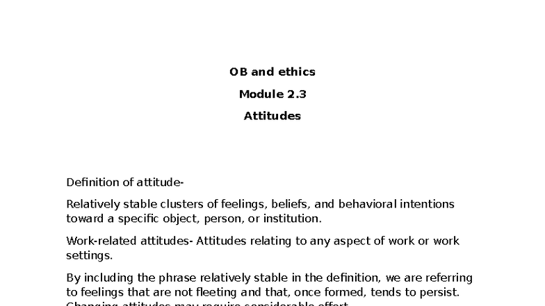 OB and Ethics: Module 2.3 - Understanding Attitudes in Organizations ...