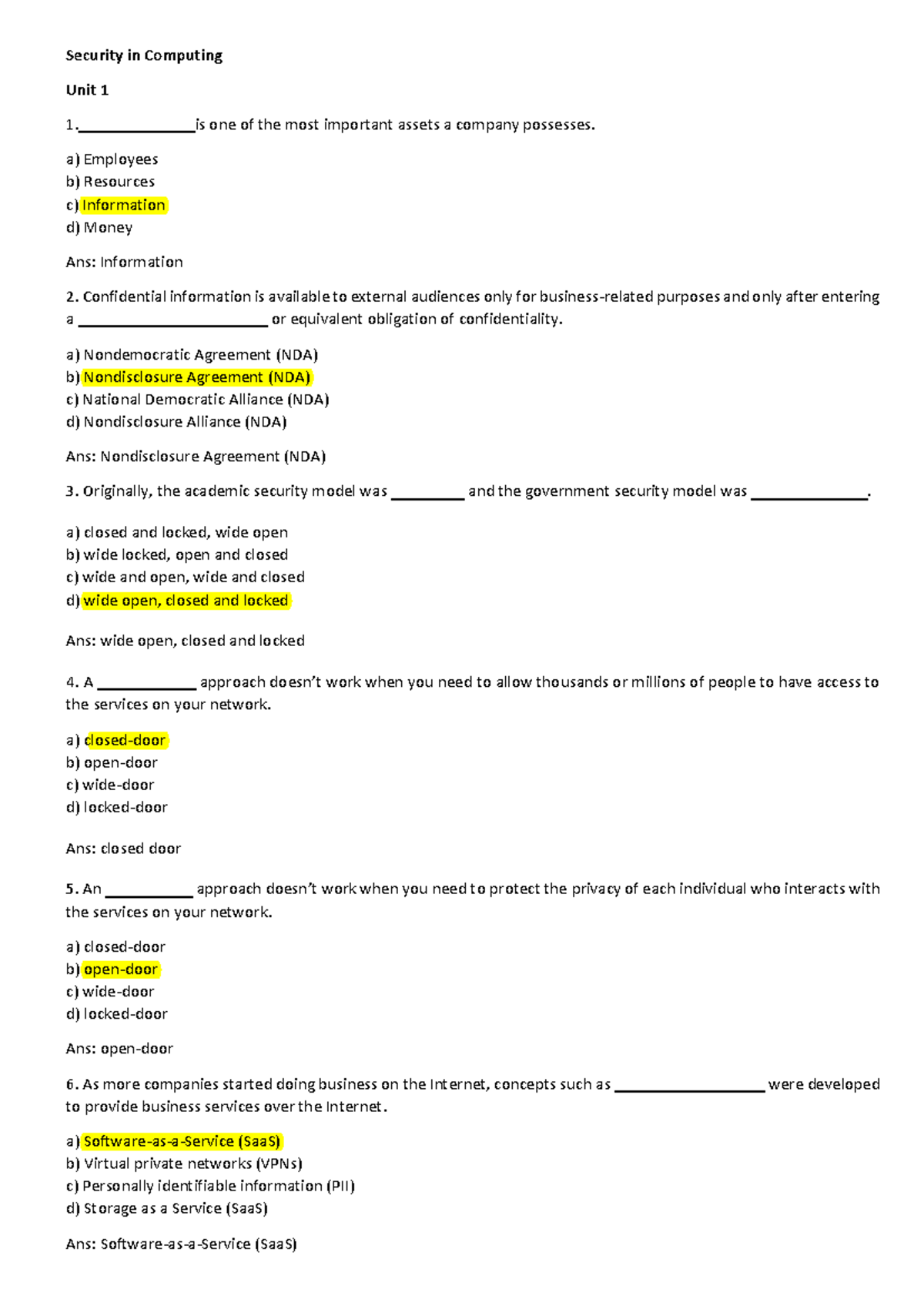 SIC 101 - Security in Computing Unit 1 Question Bank - Studocu