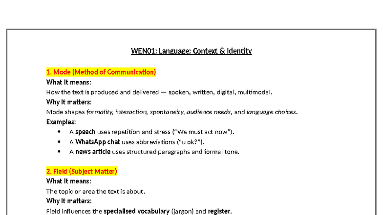 WEN01: Language Context and Identity - Communication Modes and ...