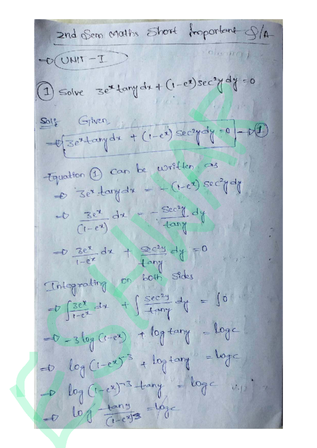 2nd Sem Maths Unit-I Short Questions Explanation Notes - Studocu