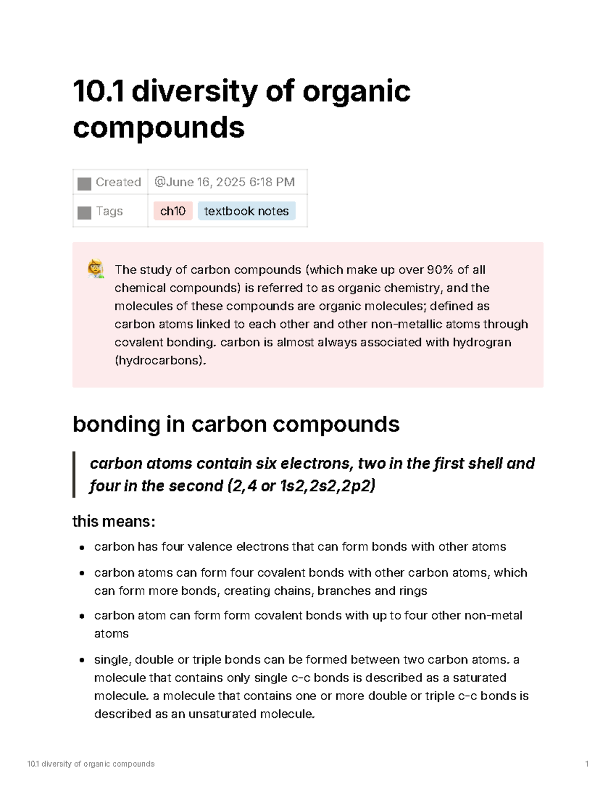 10.1 Summary Notes on Diversity of Organic Compounds - Studocu