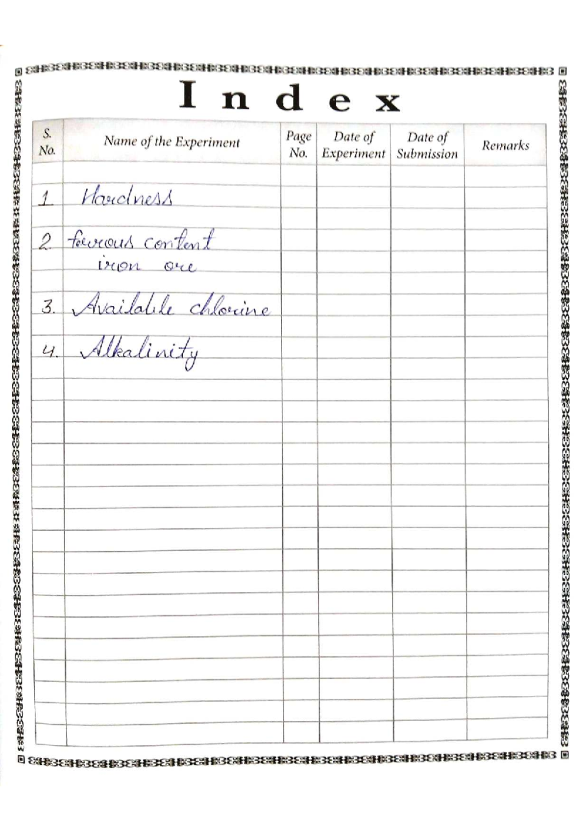 Chemistry Practical Report: Experiment Index and Results - Studocu