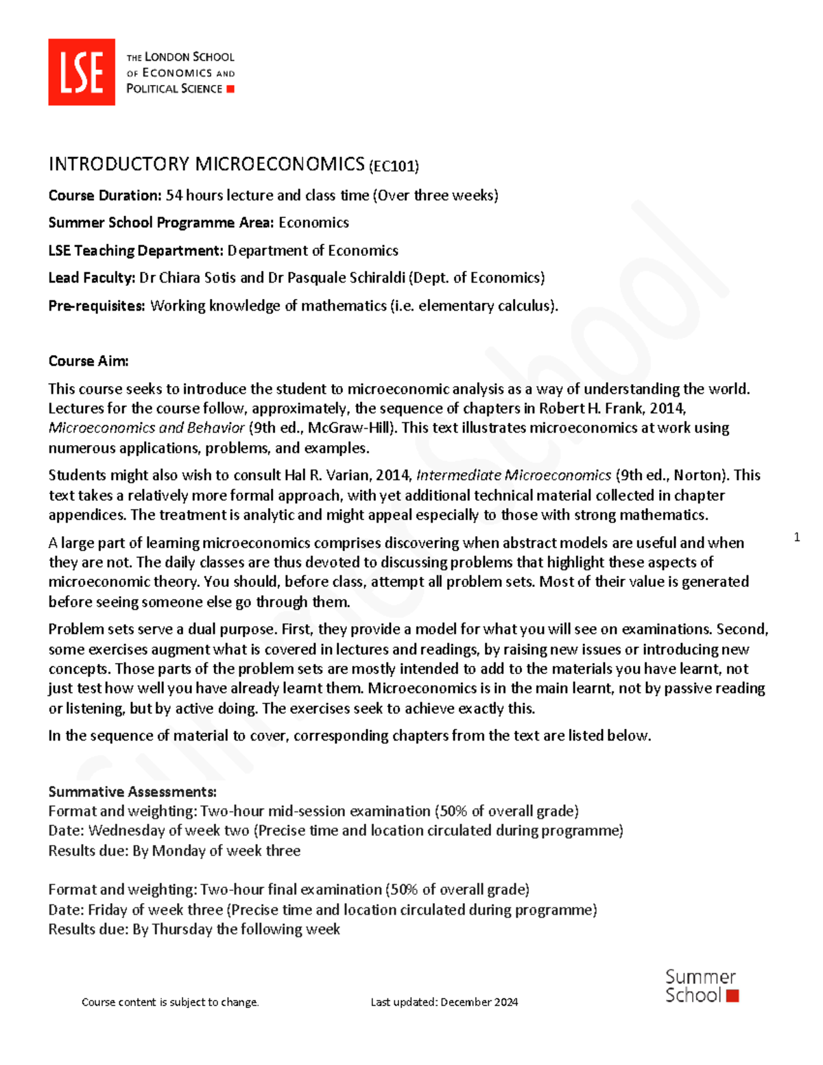 EC101 Introductory Microeconomics Course Outline for Summer 2025 - Studocu