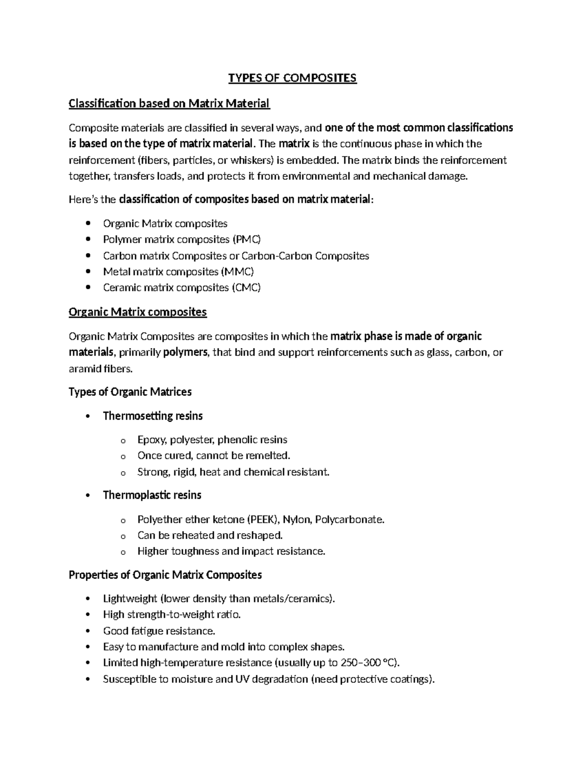 Composite Materials Classification by Matrix Type (Unit-2) - Studocu