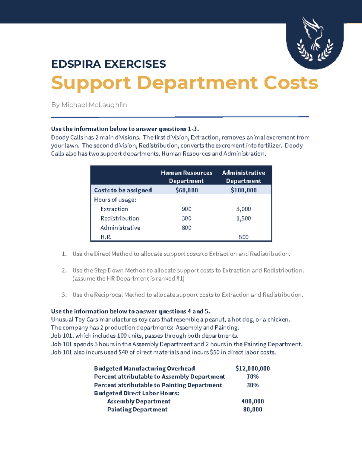 Managerial Accounting Lesson 4 Exercises on Cost Allocation Methods ...