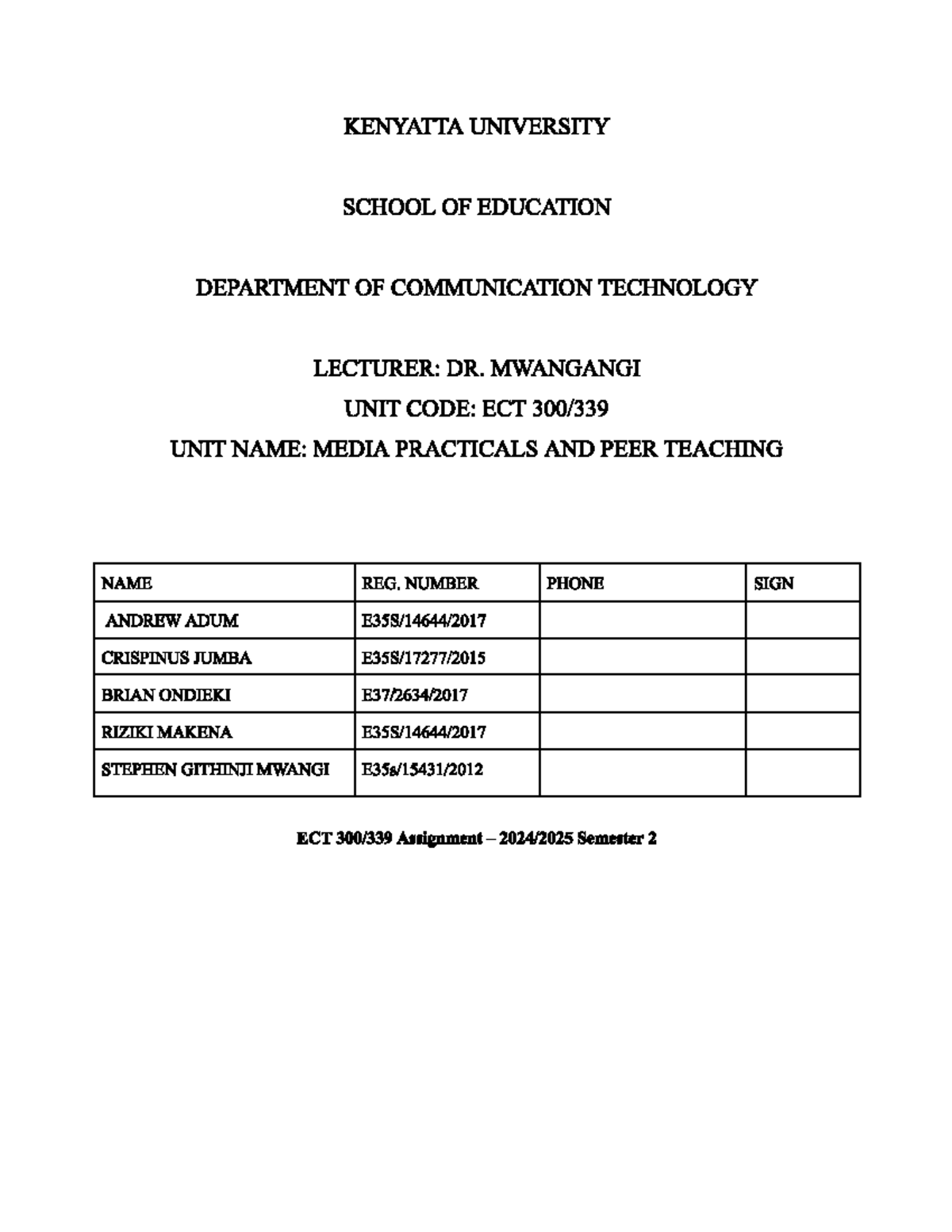 Media Practicals AND PEER Teaching - KENYATTA UNIVERSITY SCHOOL OF ...