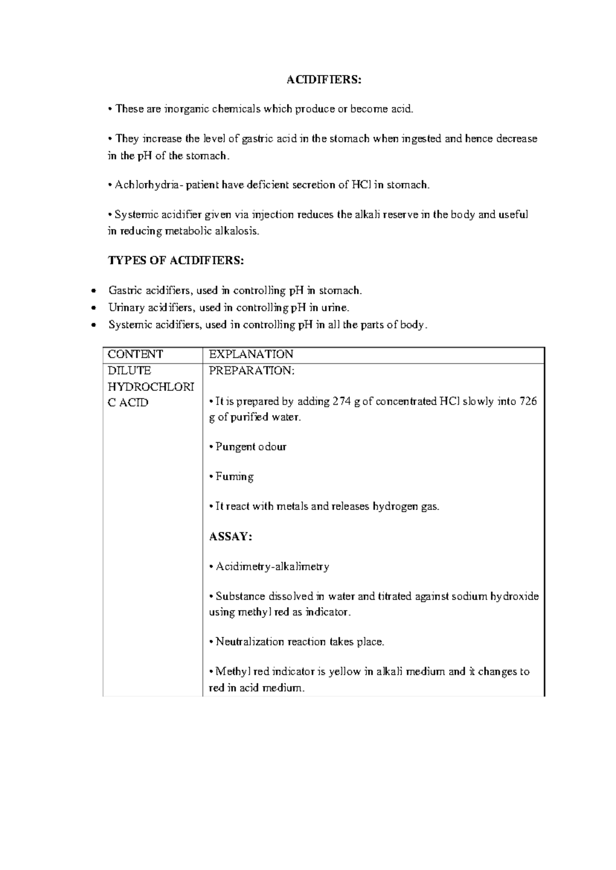 Acidifiers - Lecture Notes for Chemistry 101: Understanding Preparation ...